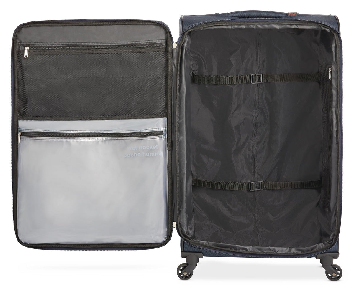 Outbound Coast Expandable Softside Spinner Wheel Travel 28-in Suitcase, Wet Pocket, Blue
