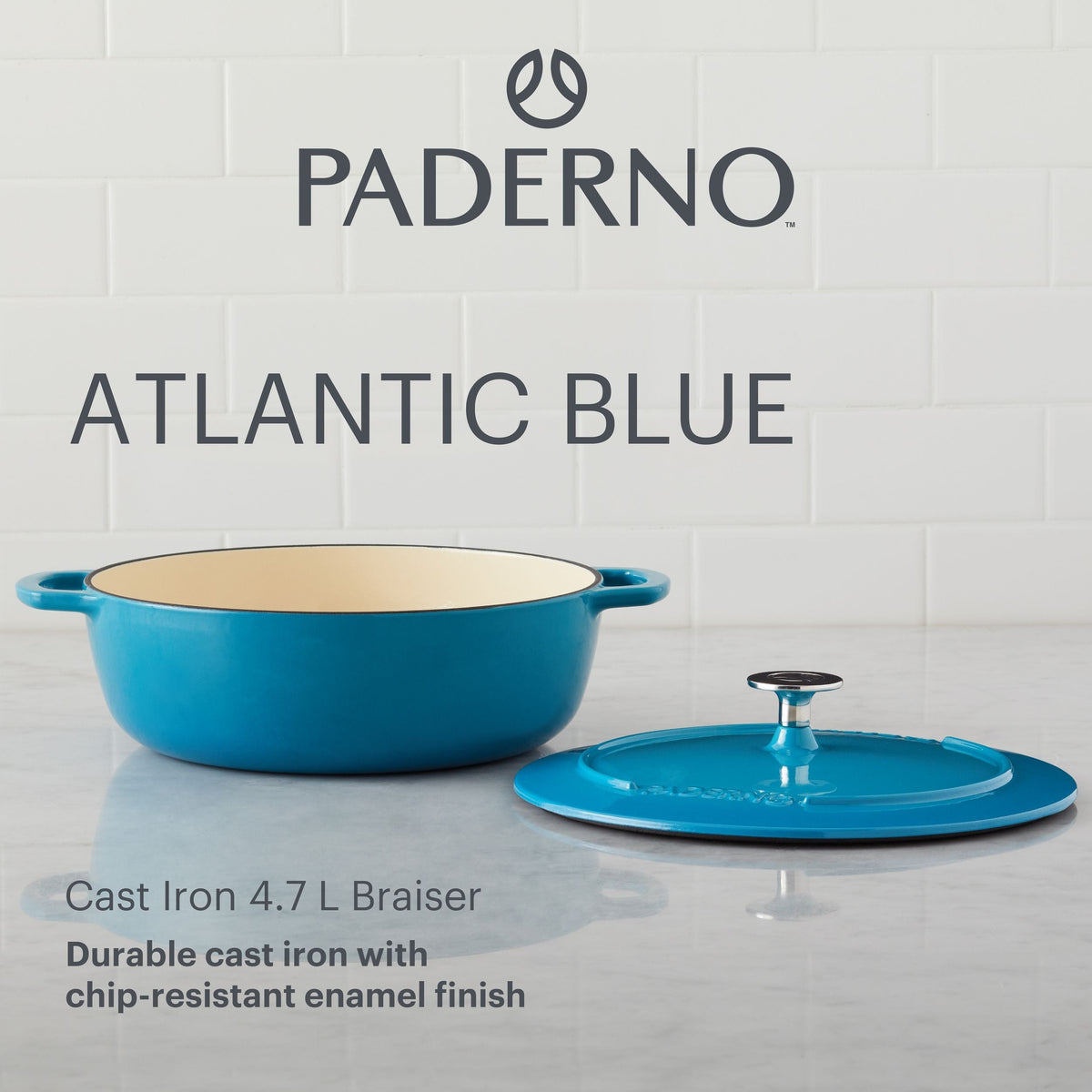 Braiser, Durable Cast Iron, Oven Safe, Atlantic Blue, 5-qt
