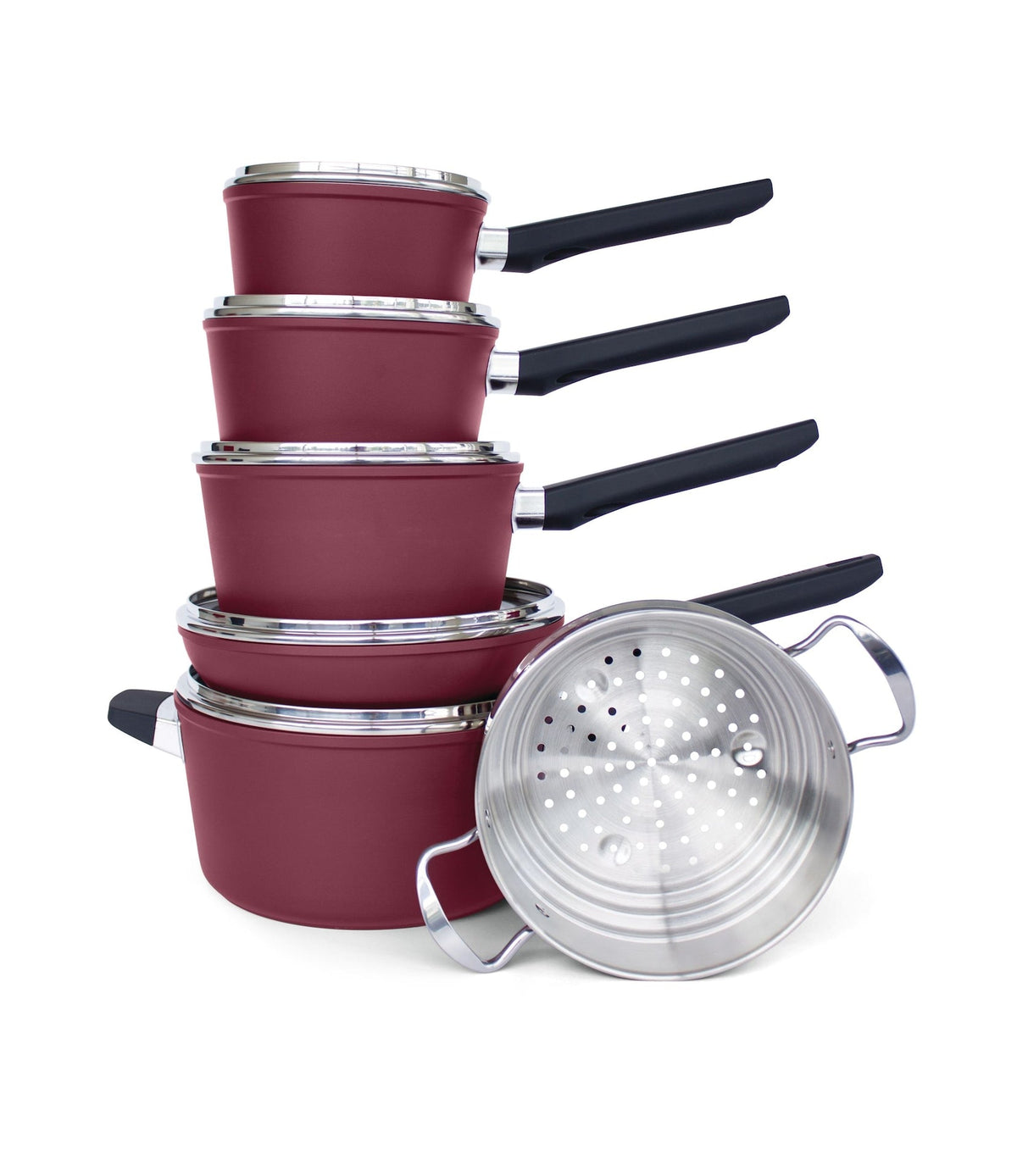 Classic Cookware Set, Non-Stick, Maroon, 11-pc