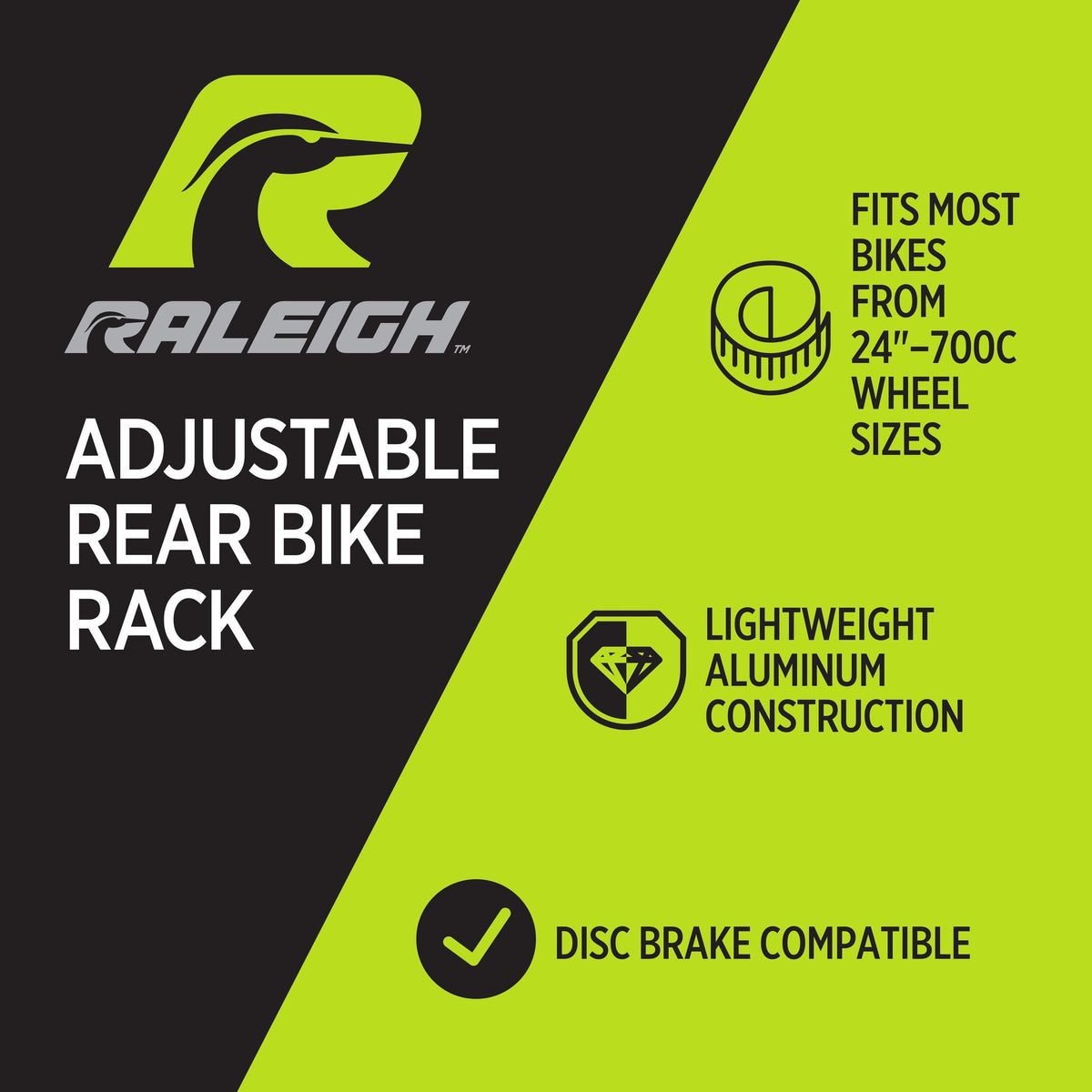 Adjustable Rear Bike Rack, Lightweight, Aluminum, Black