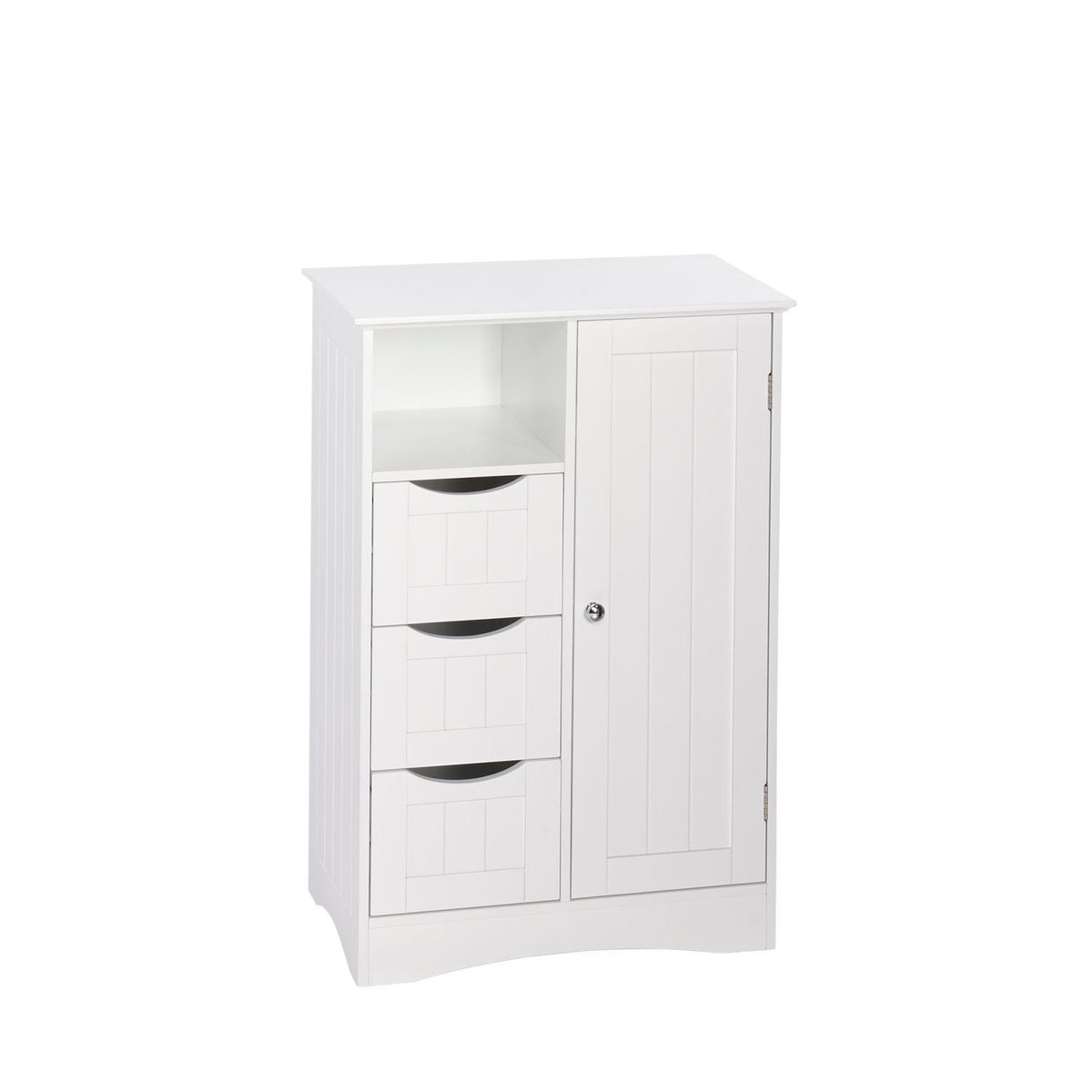 Home Ashland Single Door Bathroom & Laundry Storage Cabinet with 3 Drawers, Open Cubby & Adjustable Shelf, White