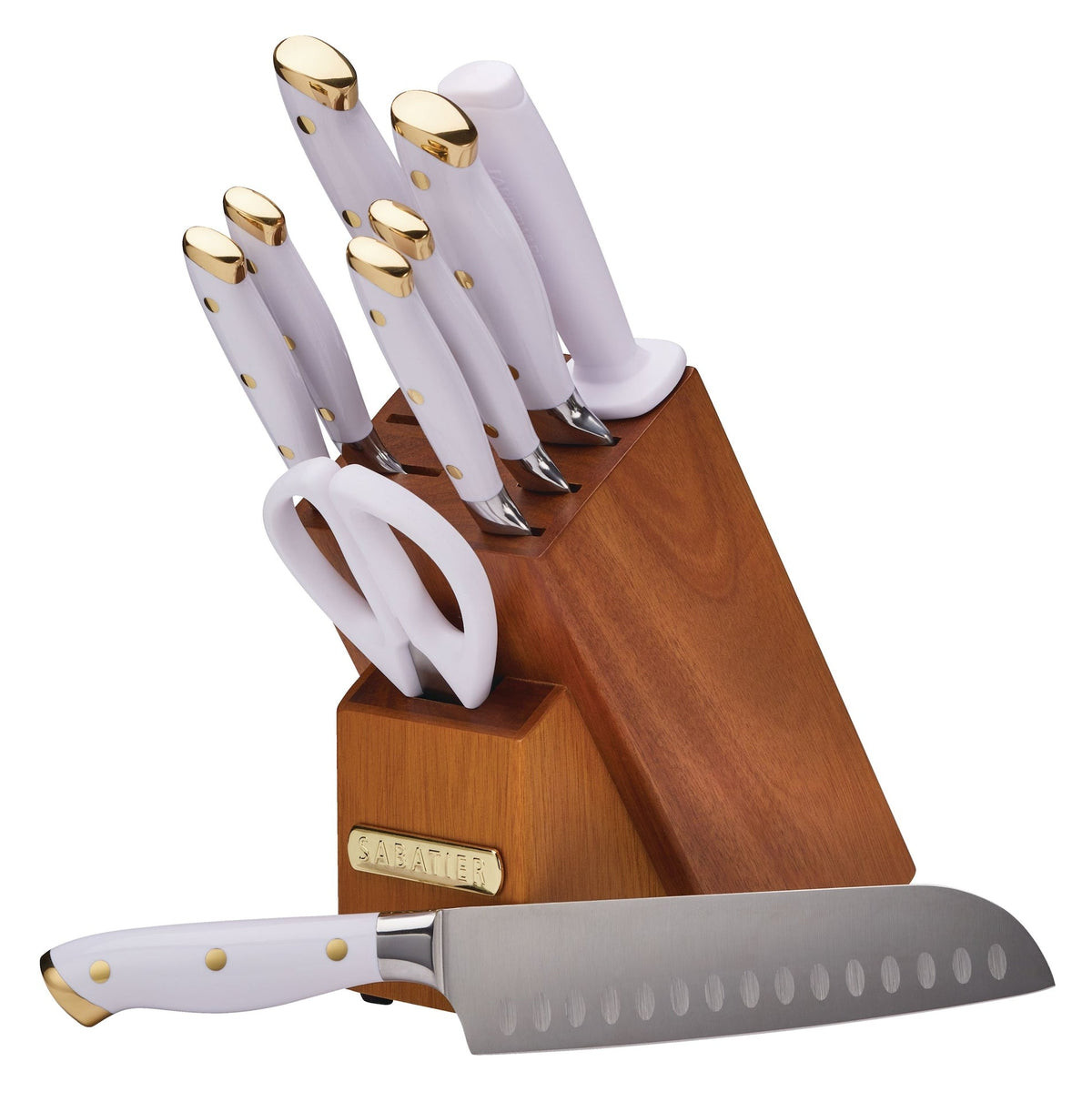 Forged Knife Block Set, White/Gold, 10-pc