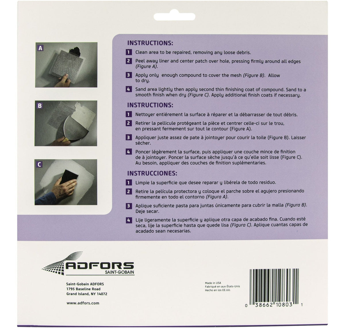 Self-Adhesive Wall & Ceiling Hole Repair Patch For Drywall & Plaster, 8 x 8-in