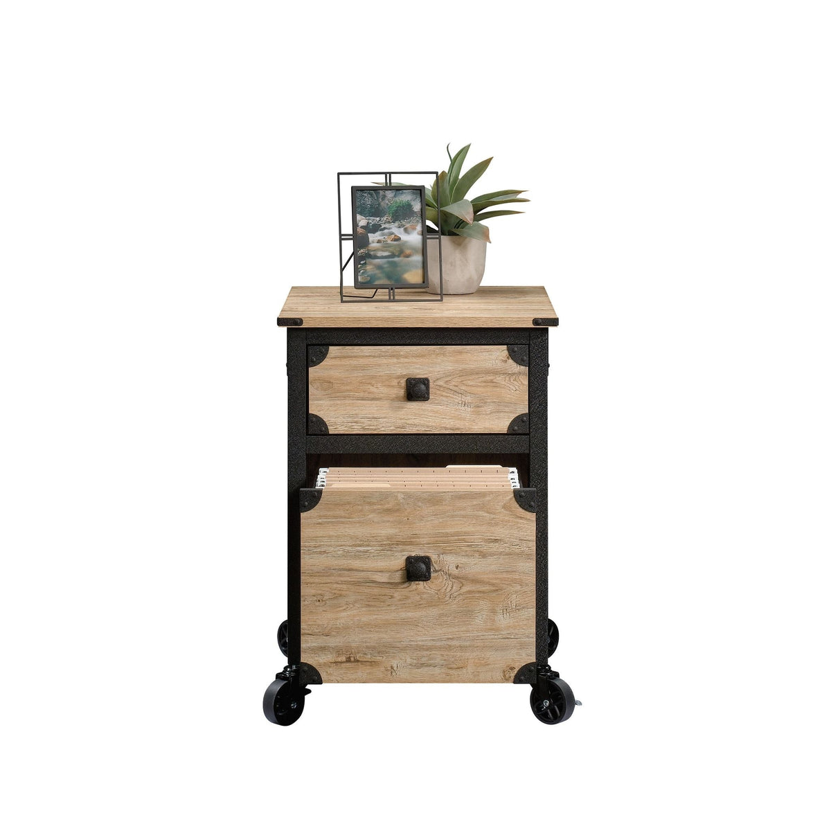 Steel Pedestal River File Cabinet with Drawers, Milled Mesquite