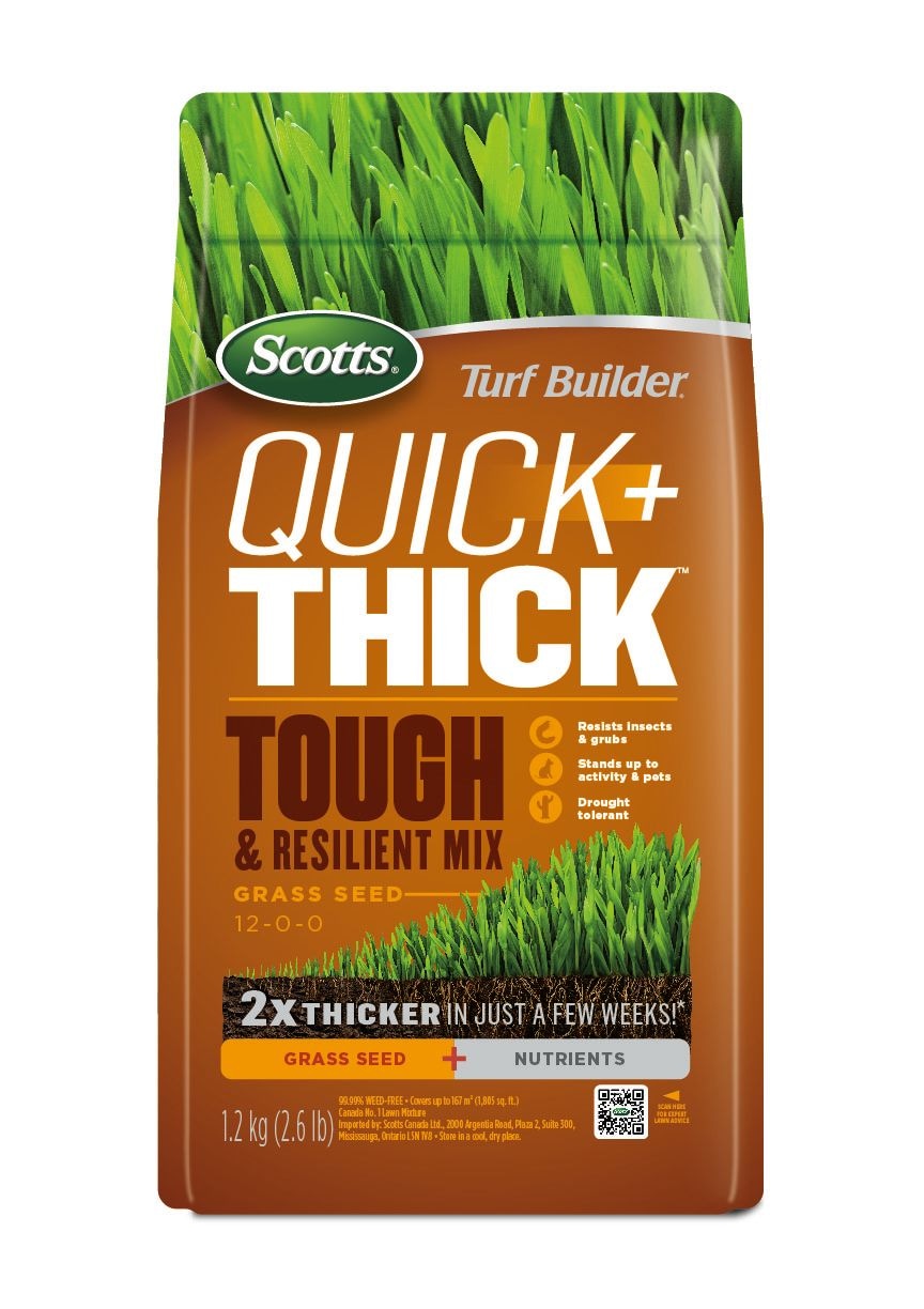 Turf Builder Quick + Thick Grass Seed Tough & Resilient Mix, 12-0-0, 1.2-kg