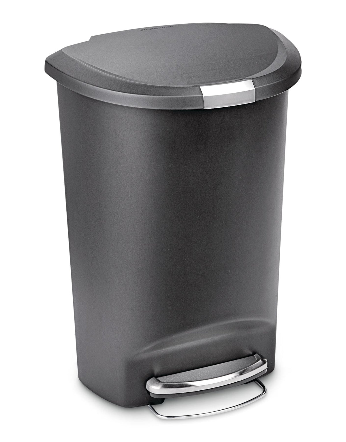 Plastic D-Shaped Step Garbage Can, Black, 50-L