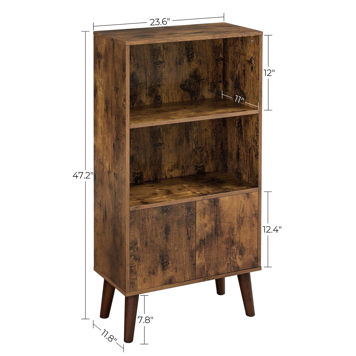 Home 3-Tier Rustic Brown Retro Cabinet with Steel Frame