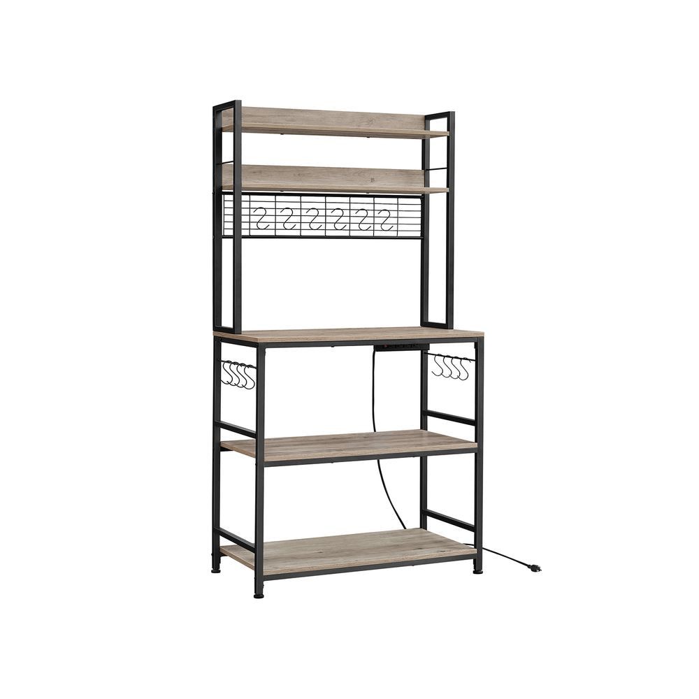 Home 5-Shelf Grey Baker's Rack with 4 AC Outlets