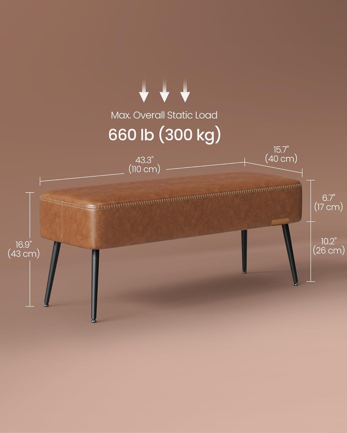 Home EKHO Collection Caramel Brown Synthetic Leather Bench