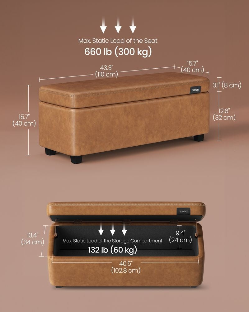 Home Mid-Century Modern Brown Storage Ottoman