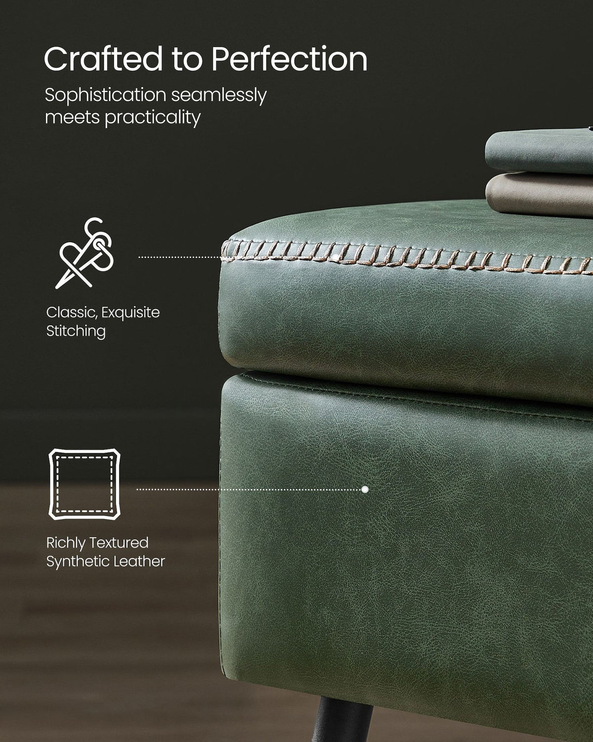 Home Modern Forest Green Ottoman Storage Bench