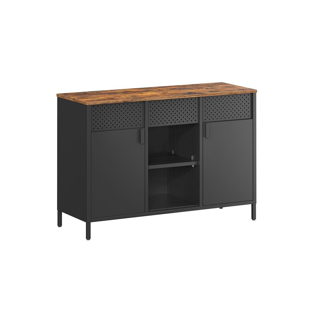 Home Rustic Brown/Black Metal Buffet Cabinet