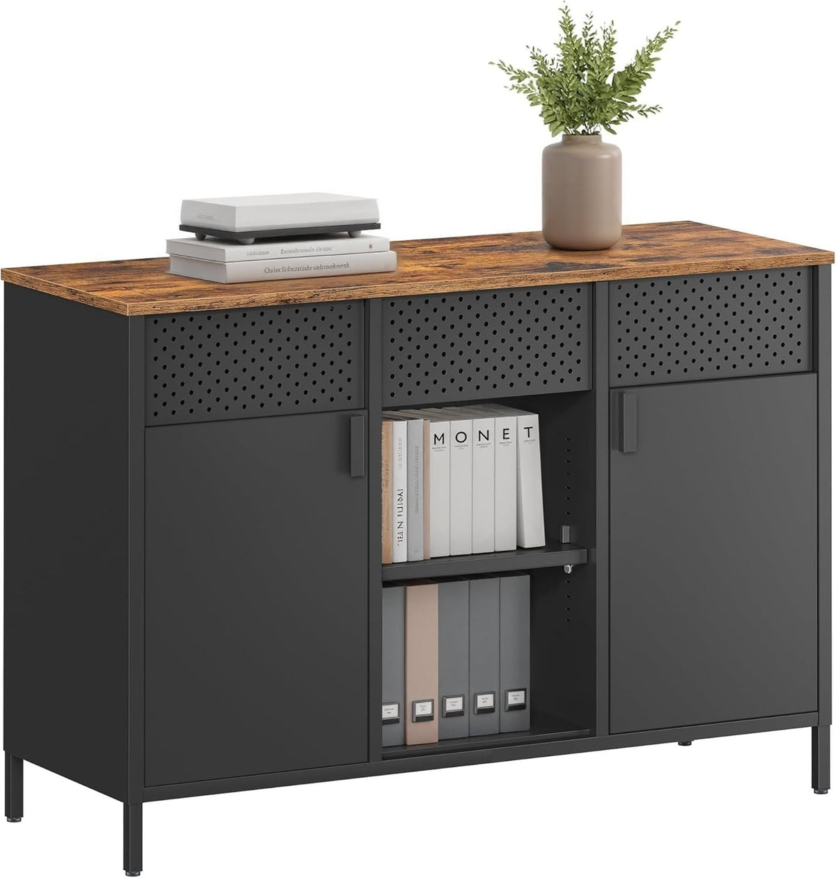 Home Rustic Brown/Black Metal Buffet Cabinet