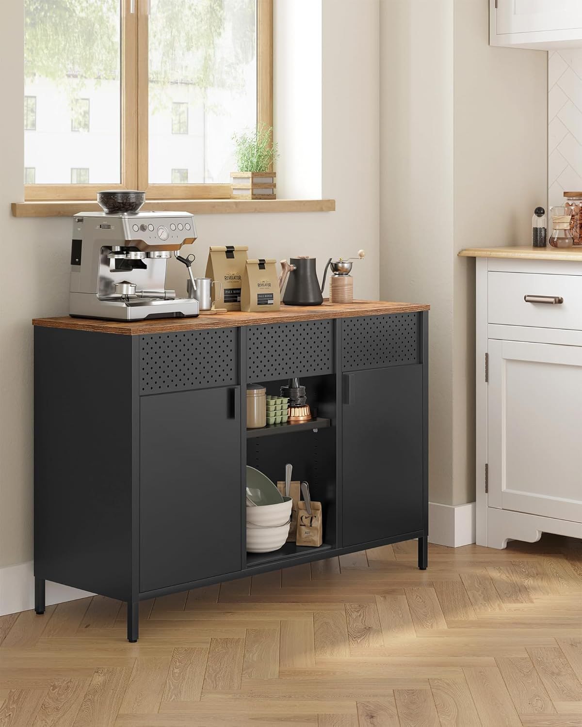 Home Rustic Brown/Black Metal Buffet Cabinet