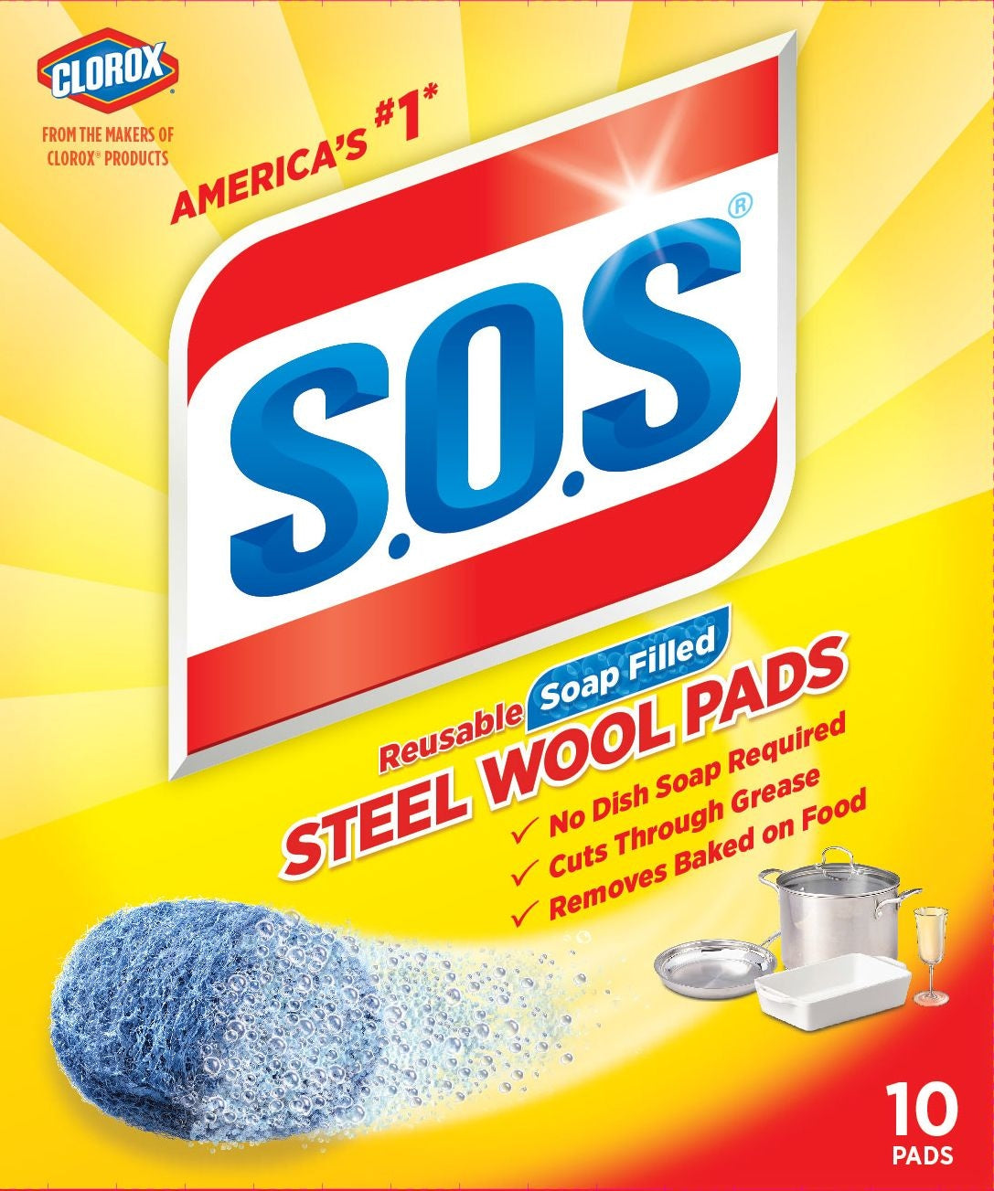 All-Purpose No-Scratch Steel Wool Soap Pads / Scrub Sponges, 10-pk