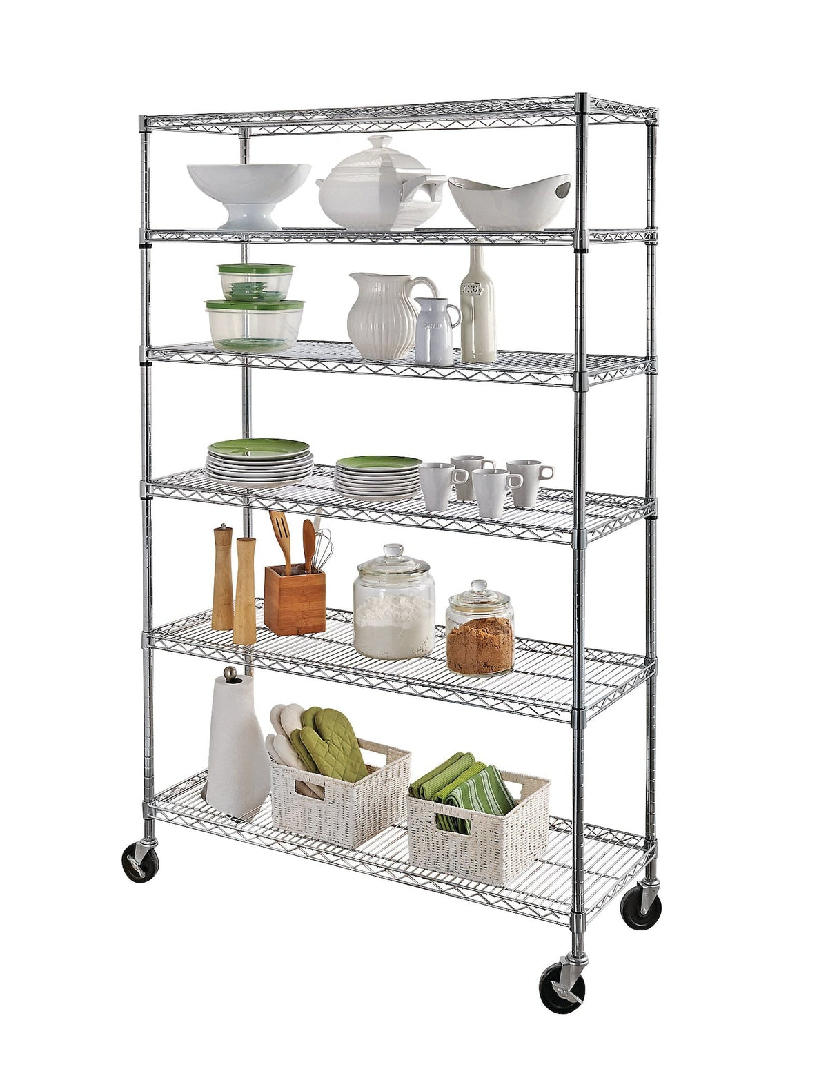 type A Metal 6-Tier Adjustable Wire Shelving Storage Unit with Wheels, Heavy Duty Stackable Storage Box with Lid, 102-L, Black/Blue,...