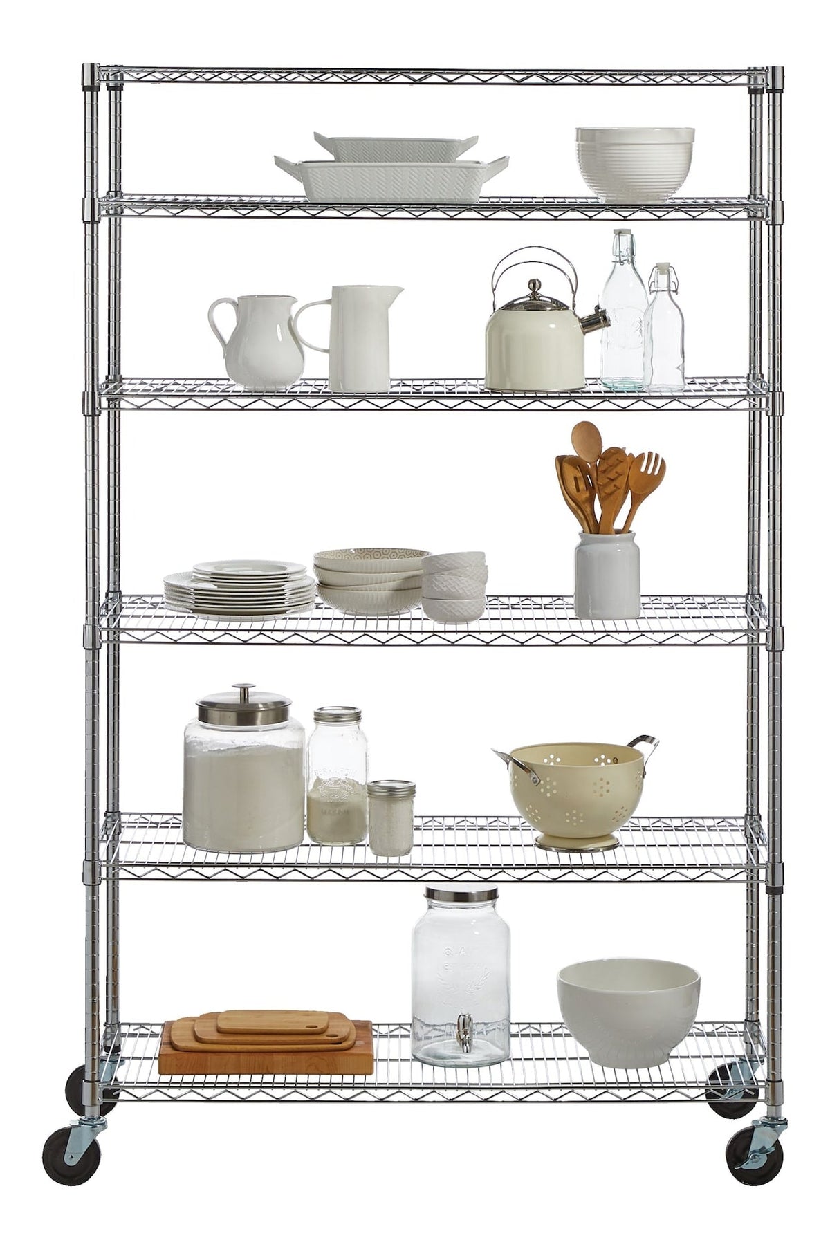 type A Metal 6-Tier Adjustable Wire Shelving Storage Unit with Wheels, Heavy Duty Stackable Storage Box with Lid, 102-L, Black/Blue,...