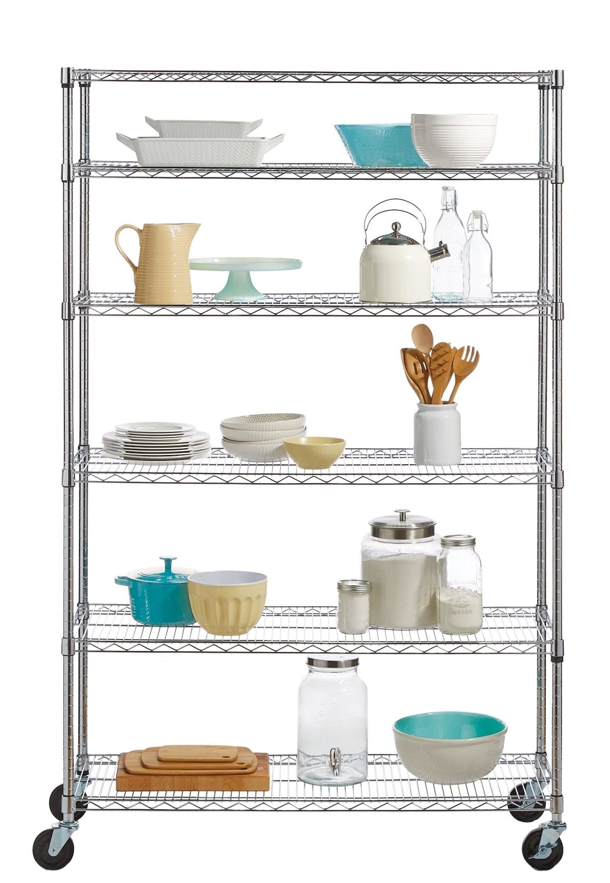 type A Metal 6-Tier Adjustable Wire Shelving Storage Unit with Wheels, Heavy Duty Stackable Storage Box with Lid, 102-L, Black/Blue,...
