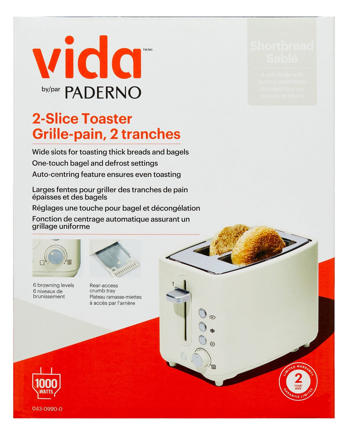 Colour Series 2-Slice Toaster with 3 Settings, Shortbread