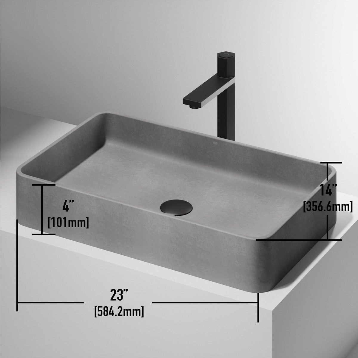 Basilica Gothic 23x14-in Deep Grey Bathroom Sink/Basin with Rectangular Vessel