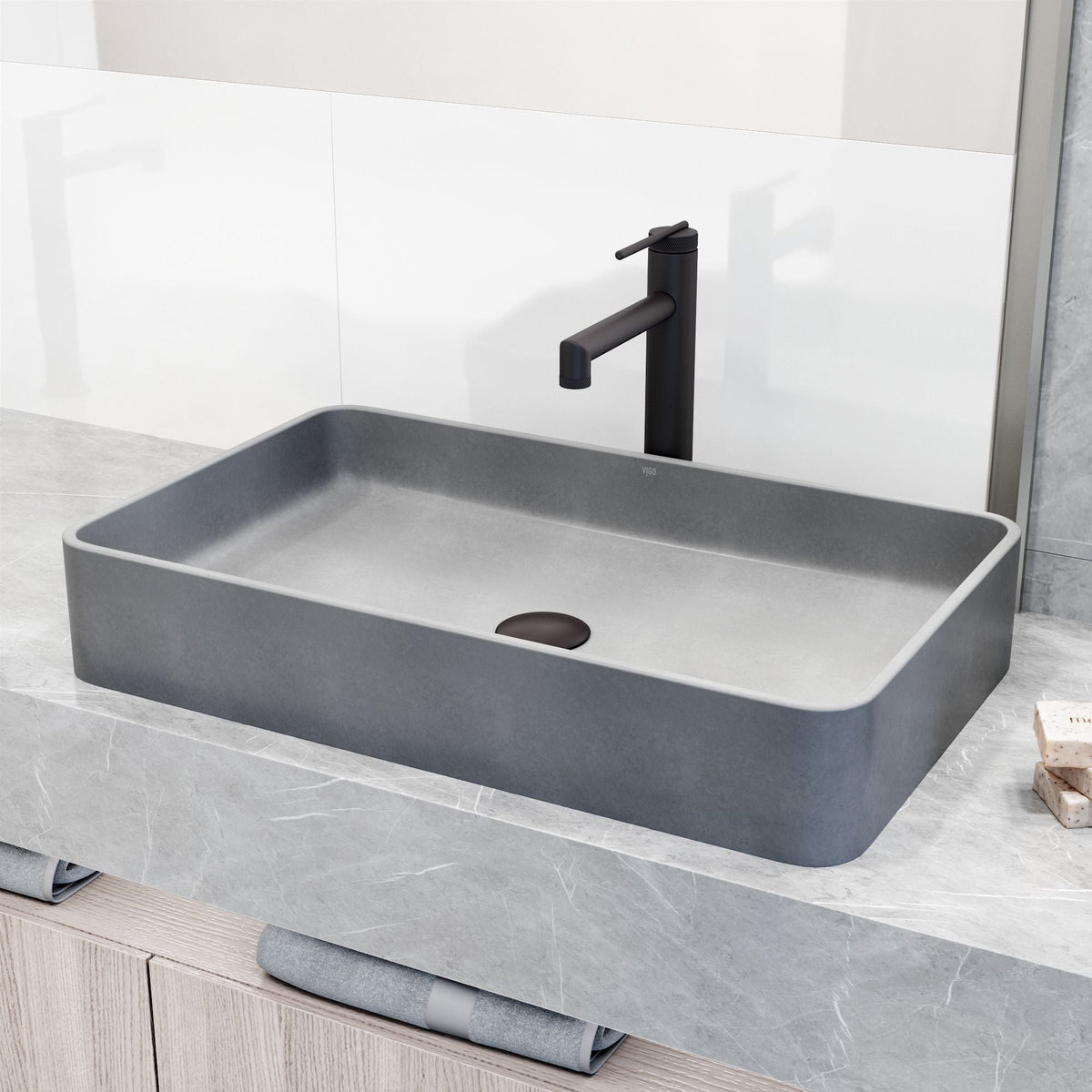 Basilica Gothic 23x14-in Deep Grey Bathroom Sink/Basin with Rectangular Vessel