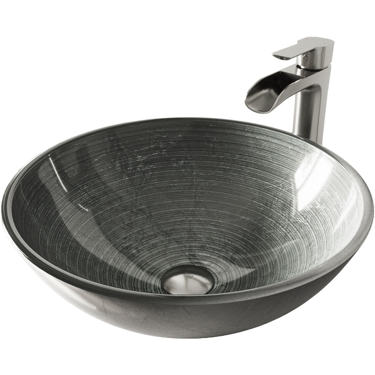 Glass Simply Silver Bathroom Sink/Basin Set with Niko Faucet and Round Vessel