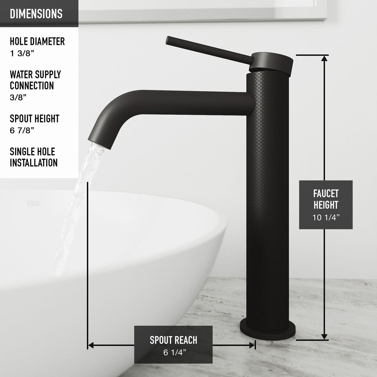 Lexington Single Handle Vessel Sink Bathroom Faucet with cFiber Body, Matte Black