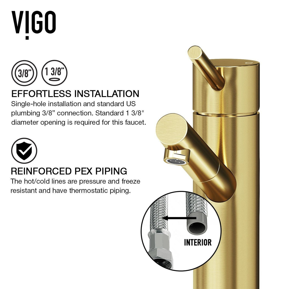 Single Handle Single Hole Bathroom Sink Faucet, WaterSense Certified, Matte Gold