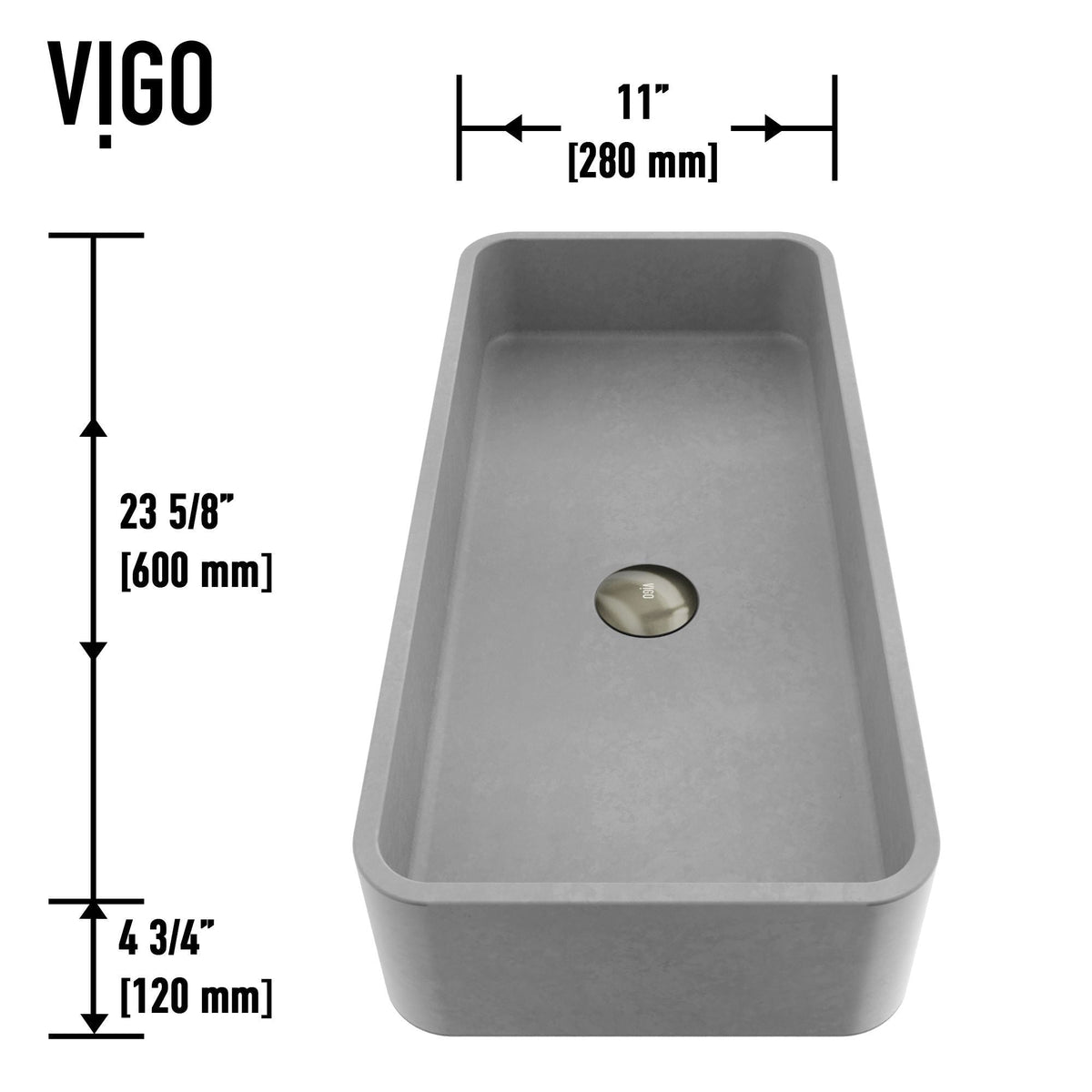 Palazzo Gothic Grey Bathroom Sink/Basin Set with Niko Faucet and Rectangular Vessel