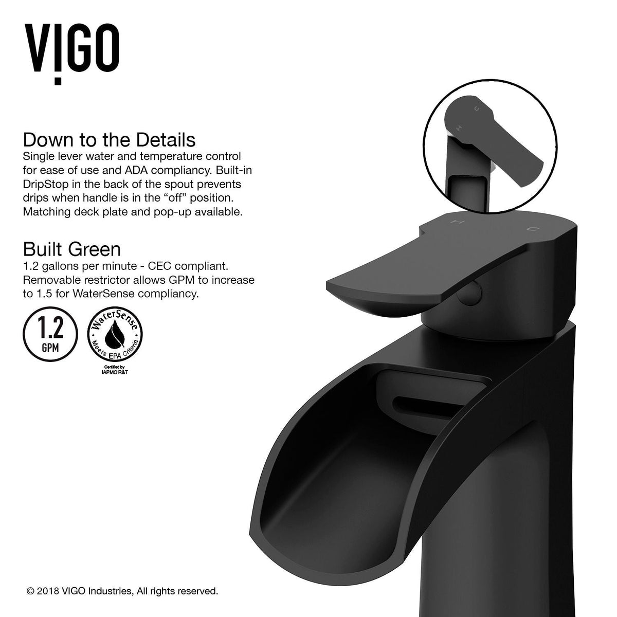 Paloma Single Handle Single Hole Bathroom Sink Faucet, WaterSense Certified, Matte Black