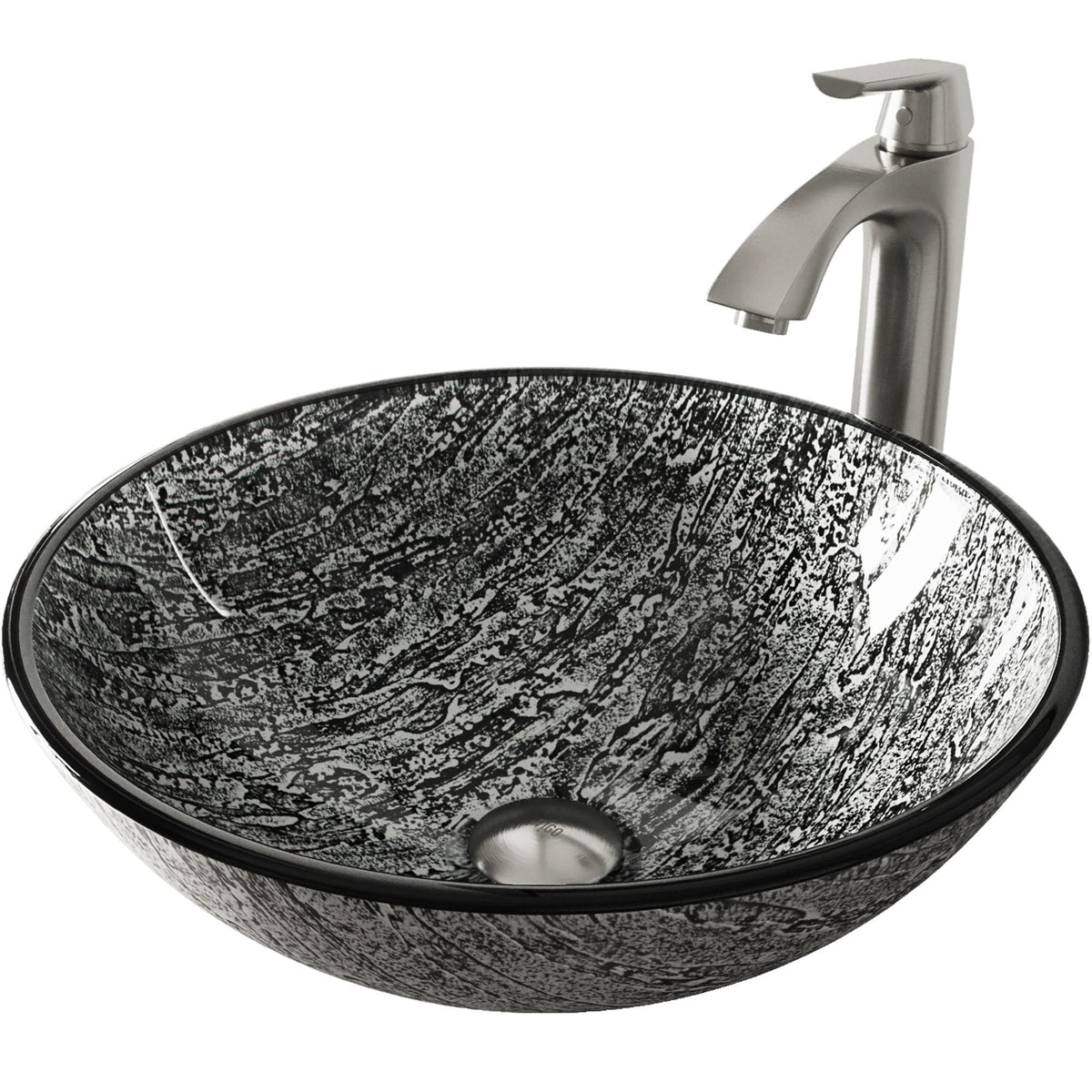 Titanium Glass Slate Grey Bathroom Sink/Basin Set with Linus Faucet and Round Vessel