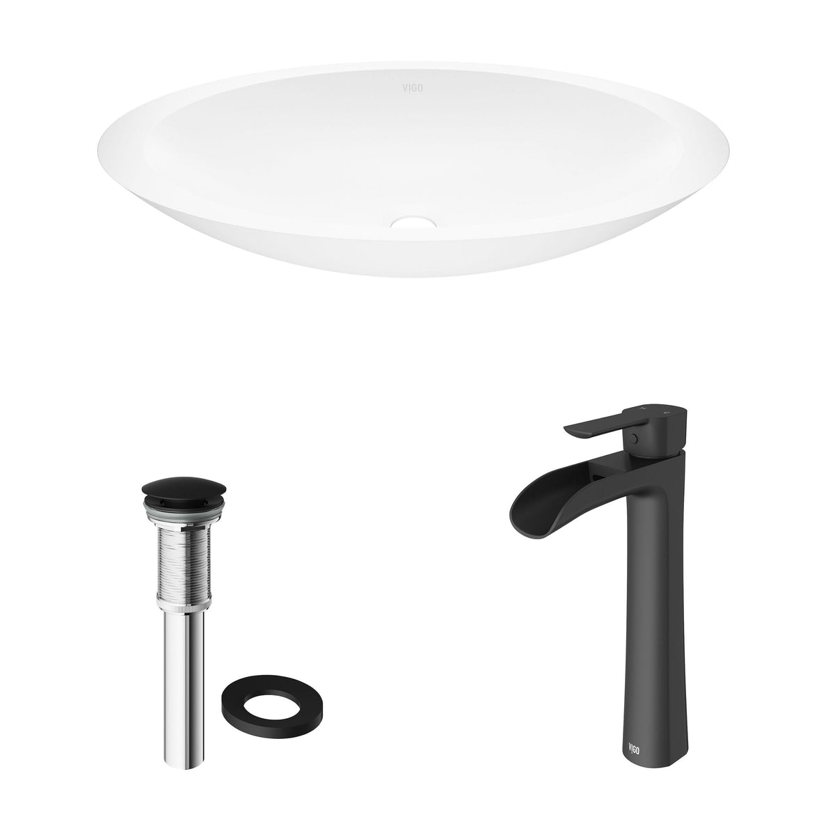 Wisteria White Bathroom Sink/Basin Set with Niko Faucet and Oval Composite Vessel