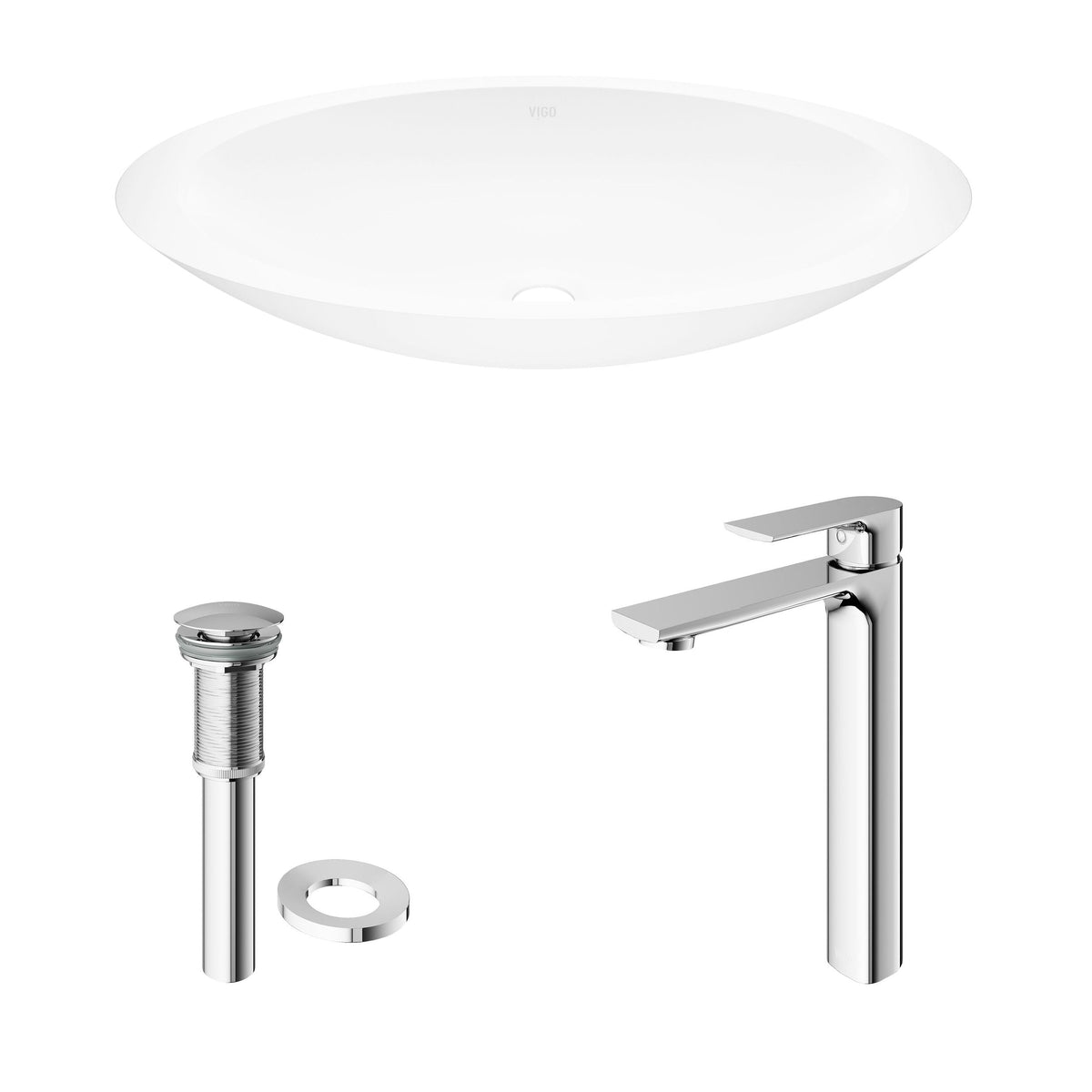 Wisteria White Bathroom Sink/Basin Set with Norfolk Faucet and Oval Composite Vessel