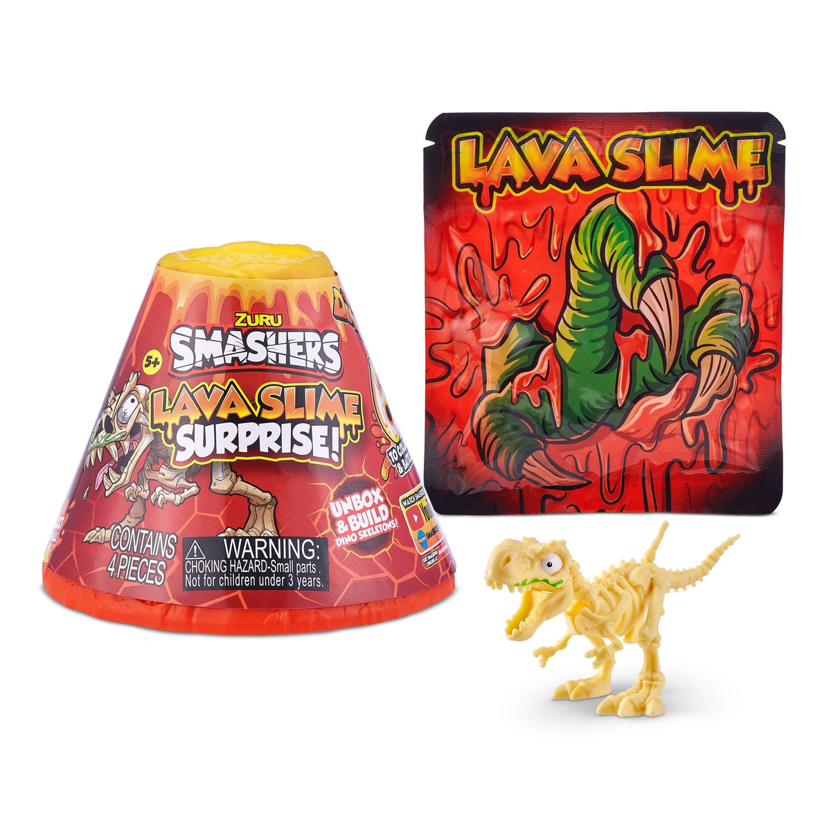 Volcano Lava Slime with Dinosaur Toy Favour, Multi-Coloured, 4-pk, Ages 5+, for Arts & Crafts/Birthday Favour