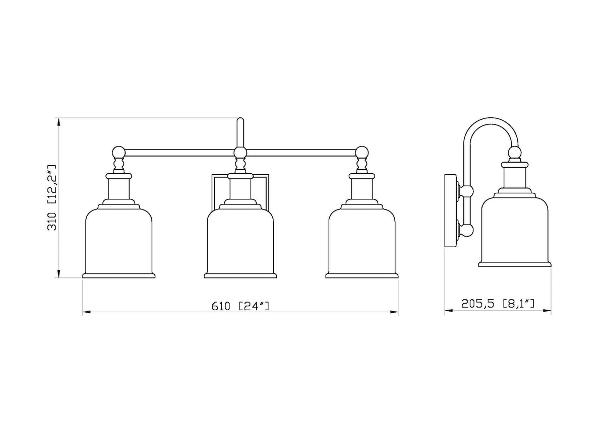 Bryant 3-Light Vanity Light, Black with Opal Shade