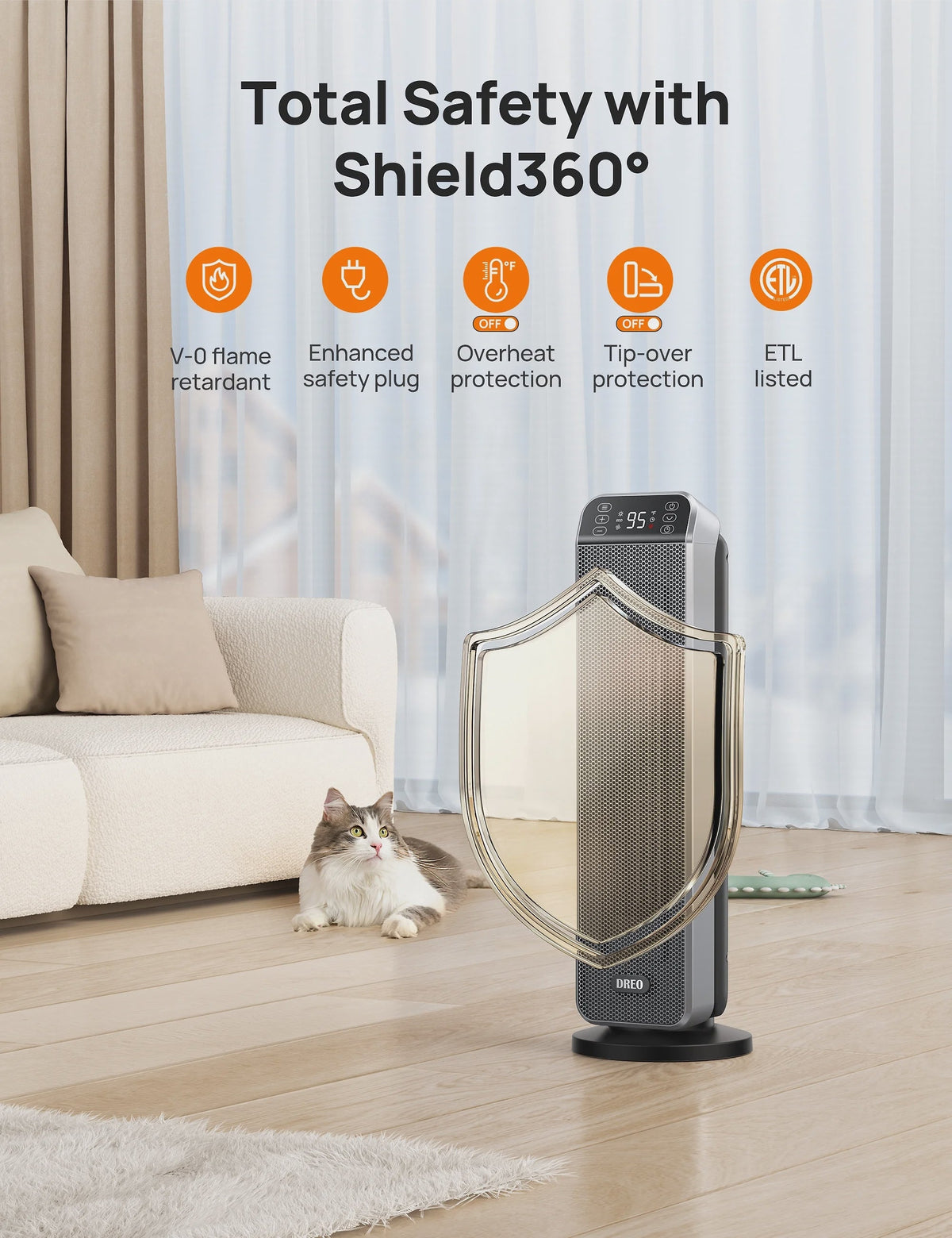 Space Heater for Inside, Electric Heater for Home with Remote, 24 in 11ft/s Fast Quiet Heating, 3 Modes, Safe Energy Efficient Heaters for...
