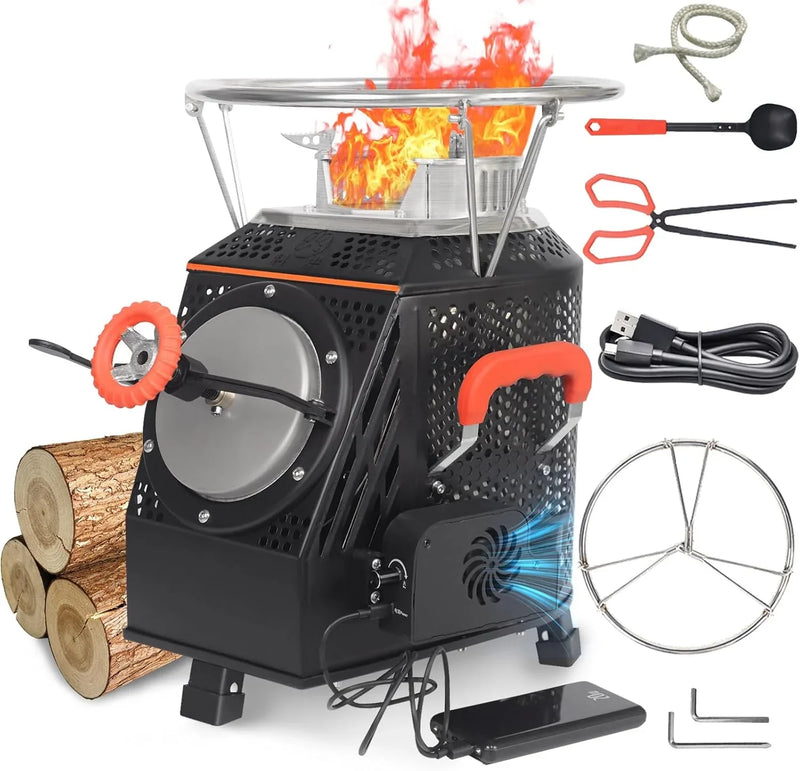 Wood Burning Camp Stove, Outdoor Portable Wood Burning Camp Stove, Large Stainless Steel Camping Stove for Outside Cooking Survival Campfire Patio Backyard Gathering 16"L x 13"W x 17"H3 X7847