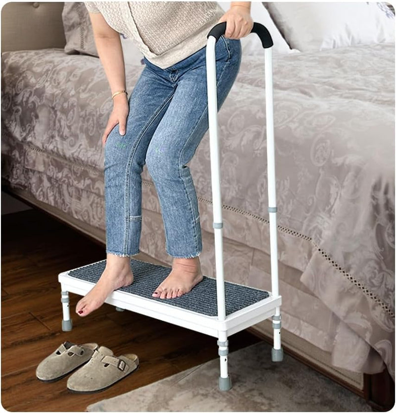 Mybow Bed Step Stool with Handle for High Beds, Adjustable 2 Step Stool, 31.5" Extra Wide & Heavy Duty Mobility Aid for Seniors, Post-Surgery Recovery, Pregnant Women, Medical Bedside Step D5847