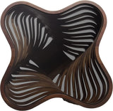 Design a modern coffee table - natural walnut veneer, tempered glass tabletop, layered wave shape, rustic wood, modern living room table, luxurious home and office decoration, central table in the living room.