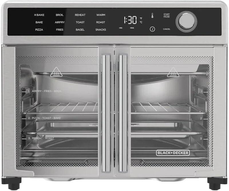 Crisp 'N Bake Air Fryer Toaster Oven Combo, 12 in 1 Countertop Convection Oven Cooks Food Fast, Fits a Whole Pizza or 6 Toast Slices, French Doors with Stainless Steel Finish M226