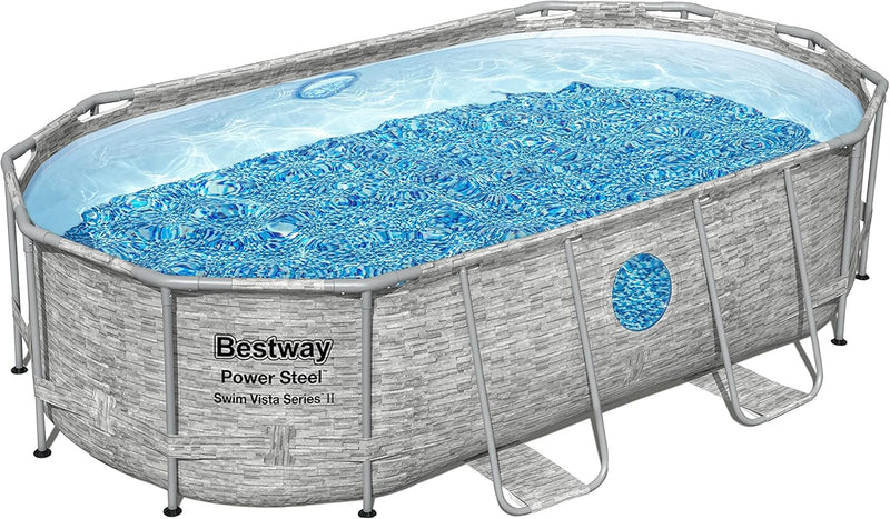 The robust steel swimming pool " Series II" - a 14 feet x 8 feet 2 inches x 39.5 inches outdoor above-ground pool package, equipped with a 530 liter/minute filtration pump, ladder and pool cover. G191