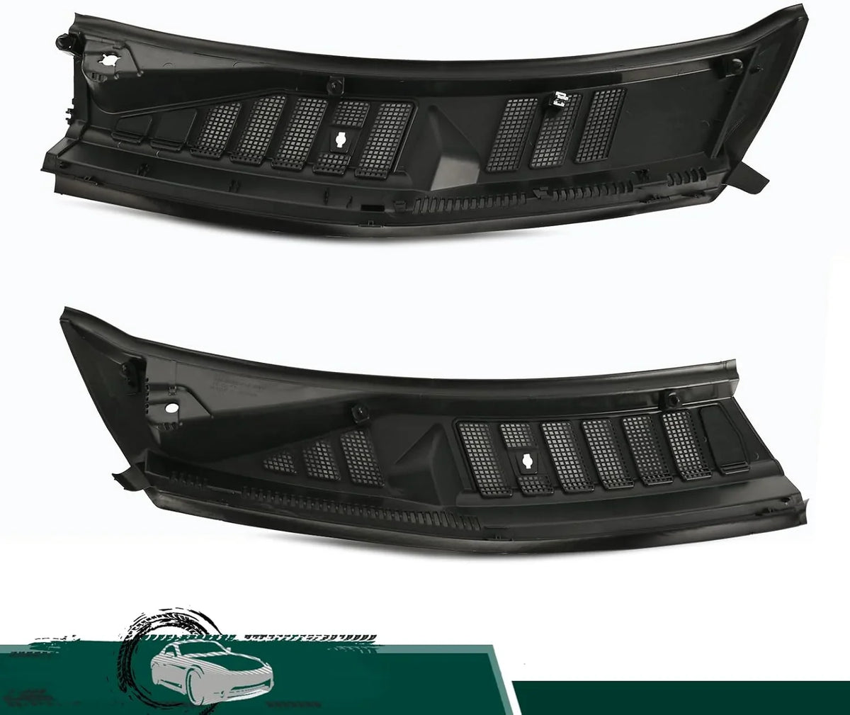 The front windshield wiper cover panel grille is compatible with the 2009 - 2014 models of F150. It features two front insert panels on both the left and right sides.