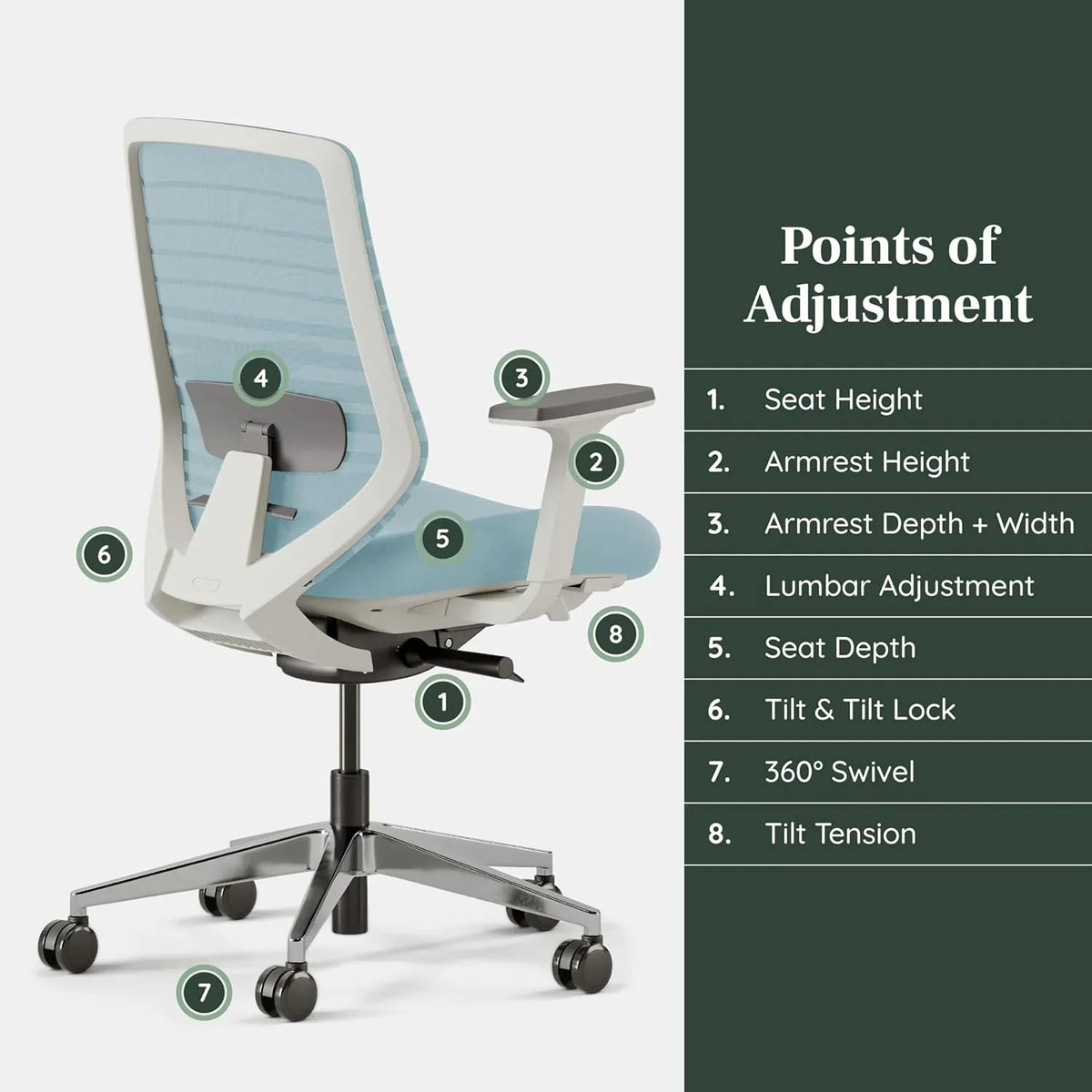 Ergonomic office chair - A versatile office chair with adjustable lumbar support, breathable mesh backrest, and stable wheels - Experience the best comfort and support - Sapphire color