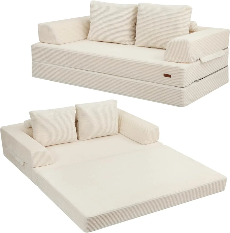 Foldable sofa bed (large size), foldable floor sofa, denim foldable sofa bed as a sleeping mattress, with pillows, boneless sofa, comfortable and relaxing double seat, suitable room and bedroom, navy blue color M7363