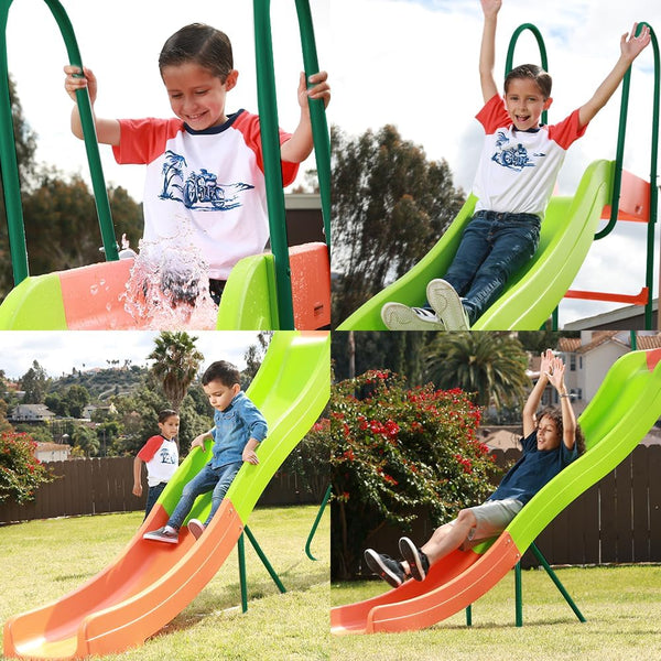 Outdoor Playground Slide, Big Backyard Freestanding Plastic Slide, 10 ft Outdoor Swing Set Slide for Kids Ages 4-8 J7092