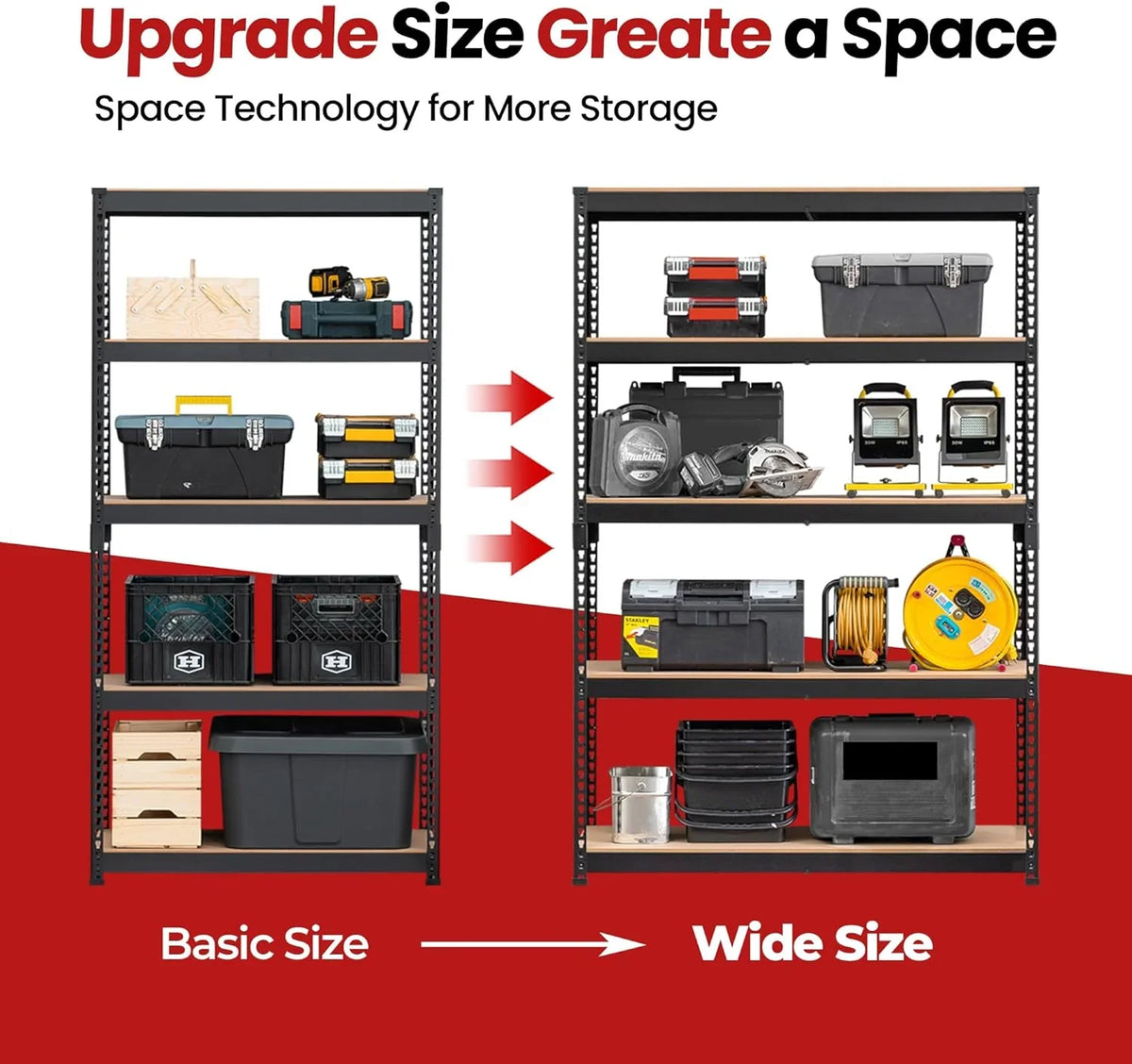 5 Layered laminated boltless heavy-duty vehicle storage adjustable wide-size metal shelf unit utility rack shelving storage multi-functional shelf shed storage area 47.7 inches wide x 18.2 inches deep x 71.3 inches high Black