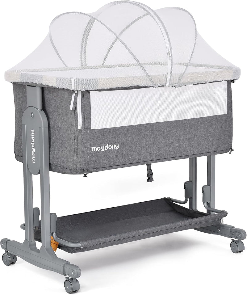 Maydolly Baby Bassinet Bedside Crib, 3-in-1 Baby Bassinet Bedside Bed with Mattress and Soft, Breathable Sheet, 7-Height Adjustable, Stable and Reliable Crib for Nursery P2511