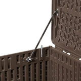 Outdoor patio storage box - 150 gallons. Loft box, waterproof and highly resistant to weather, suitable for furniture cushions and gardening tools, brown color scheme.