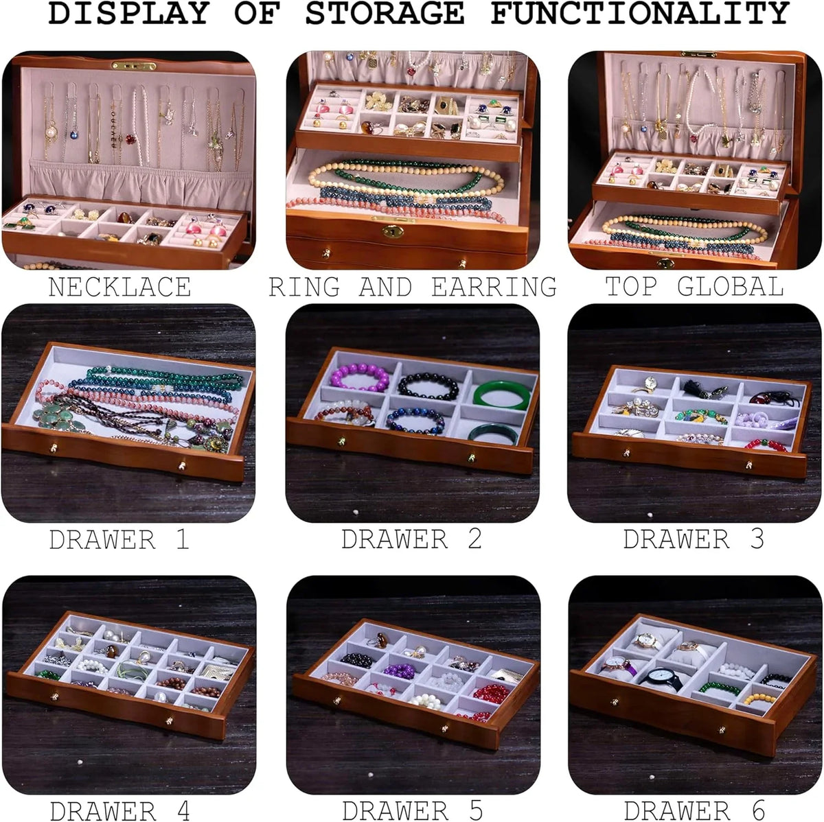 Wooden Jewelry Box,jewelry boxes for women large jewlrey box&organizers with necklace hanger,jewerly organizer,jewelry holder organizer,9-layer large capacity jewelry storage box