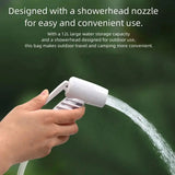 Outdoor sports water bag, portable solar shower set, with pressure foot pump, foldable travel water storage device, suitable for camping, beaches, travel and activities.